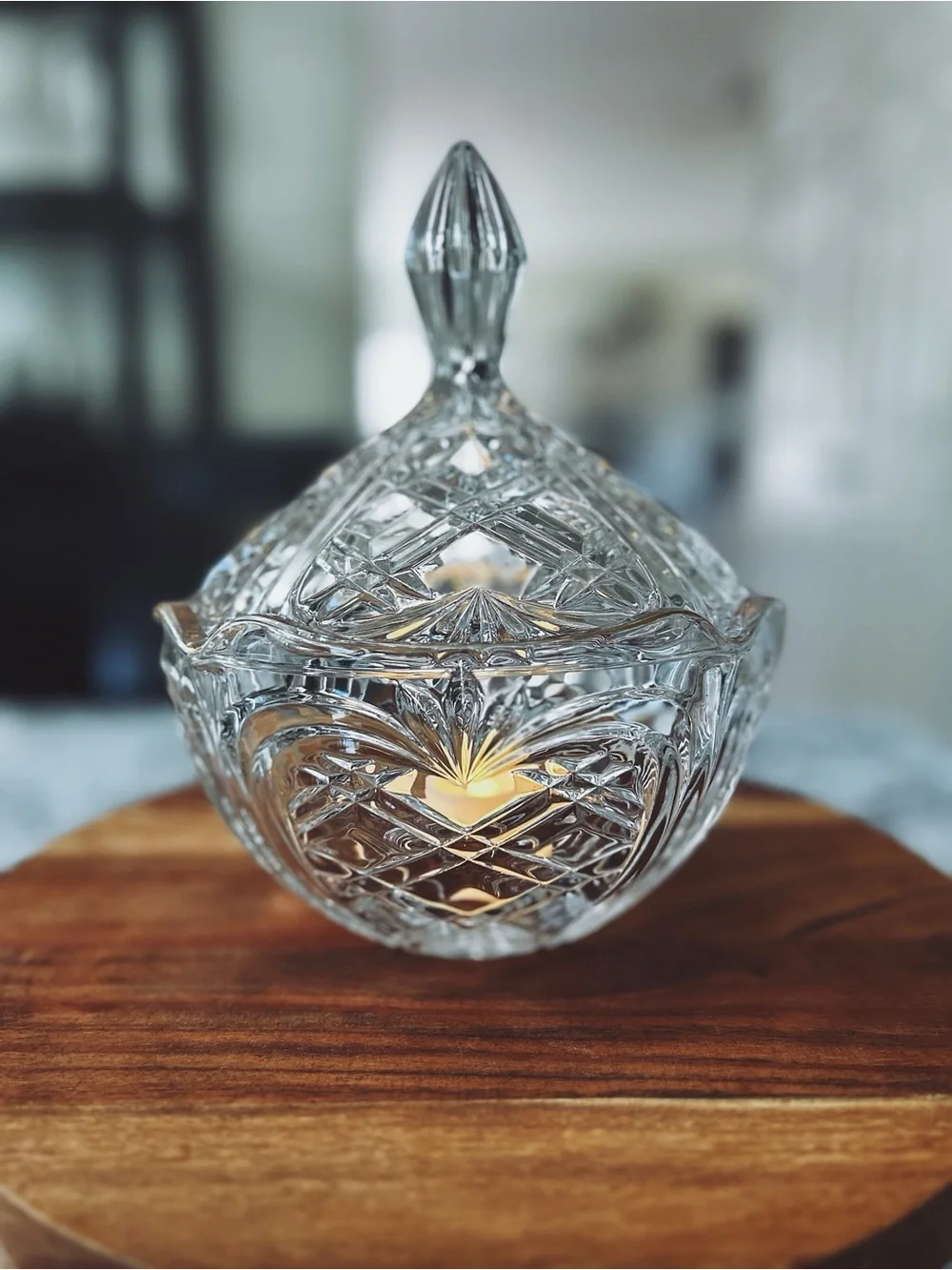 Vintage cut crystal covered candy dish/lidded trinket box/elegant candle holder